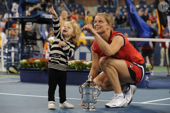 Kim Clijsters et sa fille Jada après la finale de l'US Open à Flushing Meadows, le 13 septembre 2009