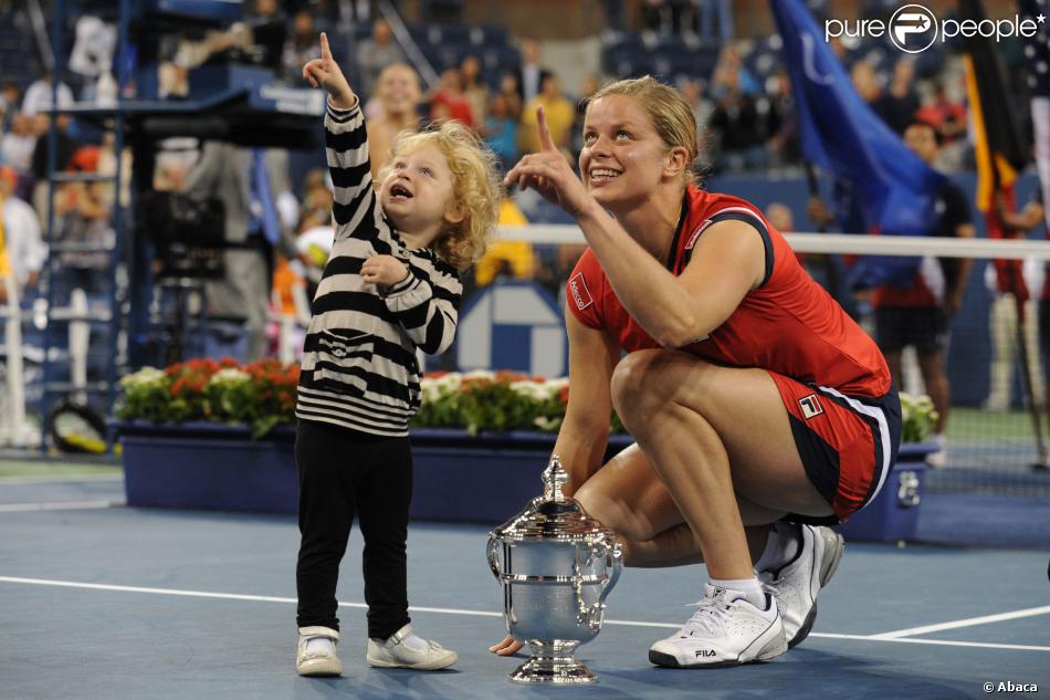 Kim Clijsters et sa fille Jada après la finale de l&#039;US Open à Flushing Meadows, le 13 septembre 2009