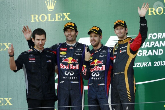 Mark Webber, Sebastian Vettel et Romain Grosjean lors du Grand Prix de Suzuka au Japon le 13 octobre 2013
