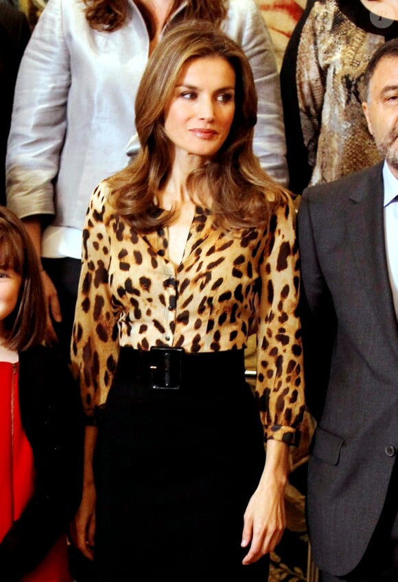 La princesse Letizia d'Espagne lors d'une audience le 21 octobre 2013 au Palais de la Zarzuela, à Madrid.