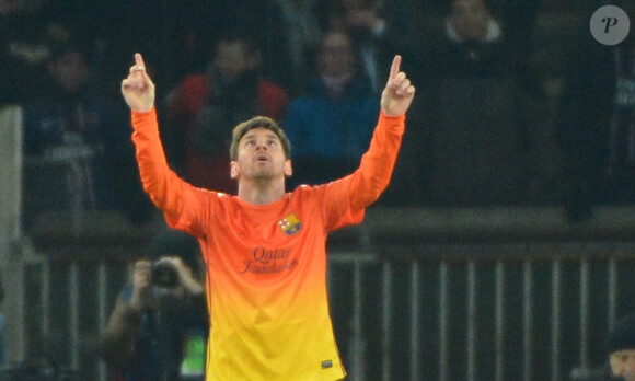 Lionel Messi lors du match entre le Paris Saint-Germain et le FC Barcelone au Parc des Princes à Paris, le 2 avril 2013