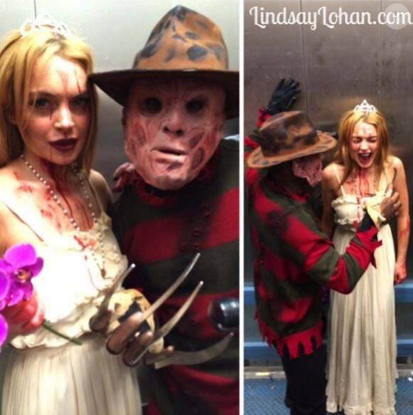 Lindsay Lohan en Carrie lors de la nuit d'halloween le 31 octobre 2013.