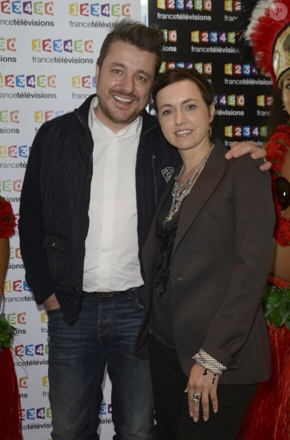 Bruno Guillon et Sophie Jovillard - Conférence de presse du Téléthon 2013 chez France Télévisions à Paris le 6 novembre 2013.