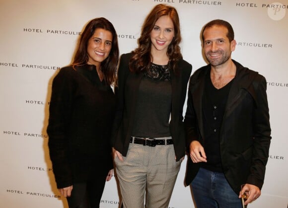 Ophélie Meunier et les créateurs Eddy et Roxane Rizal à l'inauguration du magasin "Hotel Particulier" à Paris, le 6 novembre 2013.