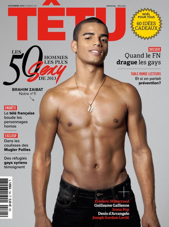 Brahim Zaibat en couverture du magazine Têtu du mois de décembre 2013.