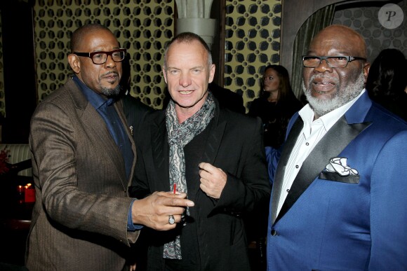 Forest Whitaker, Sting et Bishop T.D. Jakes à l'after-party de Black Nativity au Red Rooster Harlem, New York, le 18 novembre 2013.