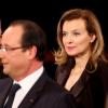 Valérie Trierweiler et François Hollande lors de l'allocution du président de la République à l'occasion du lancement des Commémorations du Centenaire de la première Guerre Mondiale, au Palais de l'Elysée, le 7 Novembre 2013.