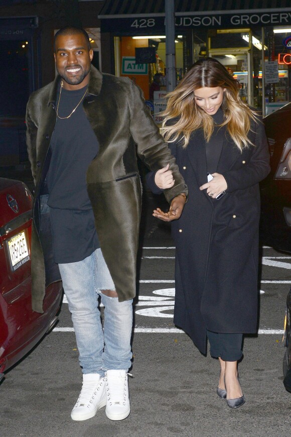 Kanye West  et Kim Kardashian dans le quartier de West Village à New York. Le 25 novembre 2013.