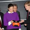 La princesse Victoria de Suède en visite à la nouvelle centrale thermique de Varberg, le 29 novembre 2013.
