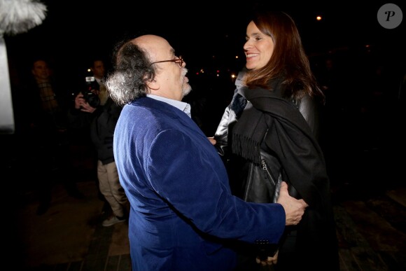 Jean Michel Ribes et Aurélie Filippetti - Soirée de soutien du monde la culture à Christiane Taubira au Théâtre du Rond-Point à Paris, le 2 décembre 2013.