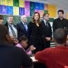 Valérie Trierweiler et le ministre de l'Education nationale Vincent Peillon en visite dans une classe d'inclusion scolaire à Créteil, le 2 décembre 2013.