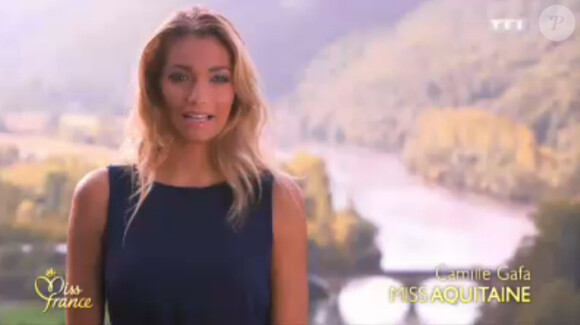 Camille Gafa, Miss Aquitaine : Portrait lors de l'élection Miss France 2014 sur TF1, en direct de Dijon, le 7 décembre 2013
