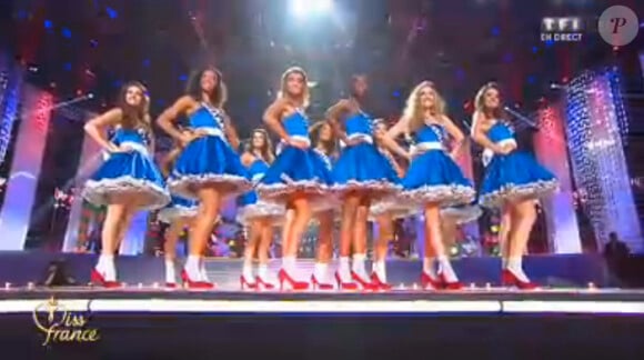 11 Miss régionales défilent sur le thème Alice aux pays des Merveilles lors de l'élection Miss France 2014 sur TF1, en direct de Dijon, le 7 décembre 2013
