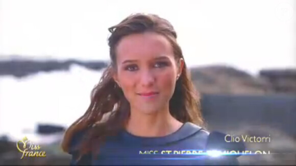 Clio Victorri, Miss Saint-Pierre et Miquelon : Portrait lors de l'élection Miss France 2014 sur TF1, en direct de Dijon, le 7 décembre 2013