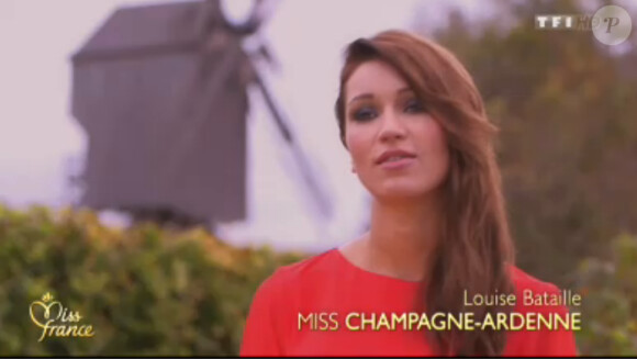 Louise Bataille, Miss Champagne-Ardenne : Portrait lors de l'élection Miss France 2014 sur TF1, en direct de Dijon, le 7 décembre 2013