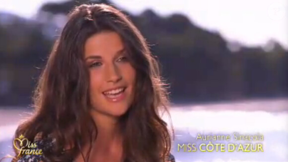 Aurianne Sinacola, Miss côte d'Azur : Portrait lors de l'élection Miss France 2014 sur TF1, en direct de Dijon, le 7 décembre 2013