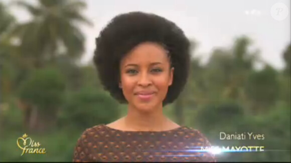 Daniati Yves, Miss Mayotte : Portrait lors de l'élection Miss France 2014 sur TF1, en direct de Dijon, le 7 décembre 2013