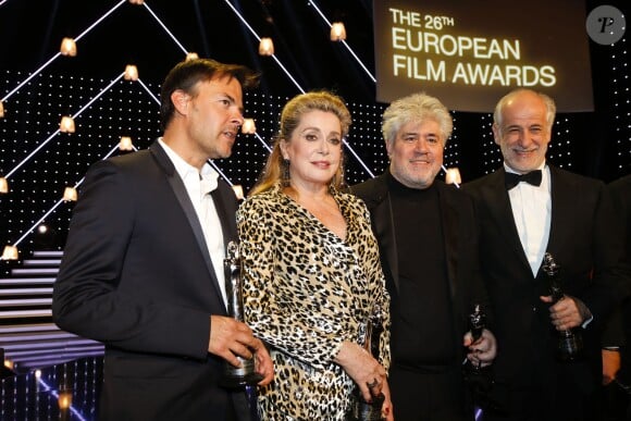 François Ozon, Catherine Deneuve, Pedro Almodovar, Toni Servillo lors de la 26e édition des "European Film Awards" à Berlin, le 7 décembre 2013