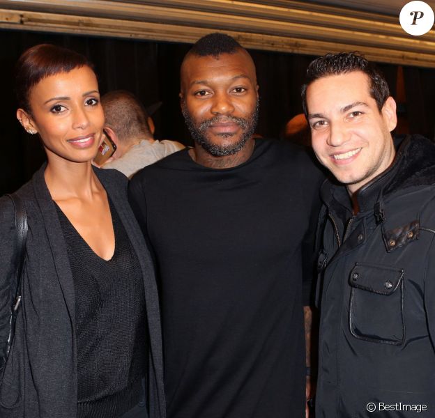 Exclusif - Sonia Rolland, Djibril Cissé, Benjamin Morgaine à l'inauguration de la boutique éphémère Mr Lenoir, marque du footballeur, à la Galerie RTR à Paris, le 13 decembre 2013.