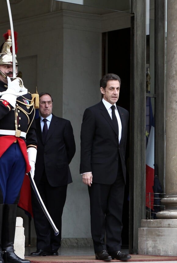 Nicolas Sarkozy et Claude Guéant au palais de l'Elysée à Paris, le 7 avril 2010