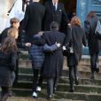 Jane Birkin, Oury Milshtein (compagnon de Kate Barry), Lou Doillon et Charlotte Gainsbourg aux obsèques de Kate Barry en l'église Saint-Roch à Paris. Le 19 decembre 2013