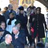 Le prince Harry, Sophie la comtesse de Wessex, la princesse Eugenie d'York, Zara Phillips, le prince William, Kate Middleton, Camilla Parker Bowles, le prince Charles et le prince Philip à la messe de Noël à l'église St Mary Magdalene à Sandringham, le 25 décembre 2013.
