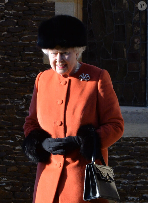 La reine Elisabeth II à la messe de Noël à l'église St Mary Magdalene à Sandringham, le 25 décembre 2013.
