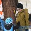 Entre deux descentes, Zuma se mue en grand frère concerné en touchant le ventre rond de sa mère Gwen Stefani. Le 31 décembre 2013.
