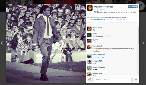 Manchester United a rendu hommage à Eusébio sur son compte Instagram