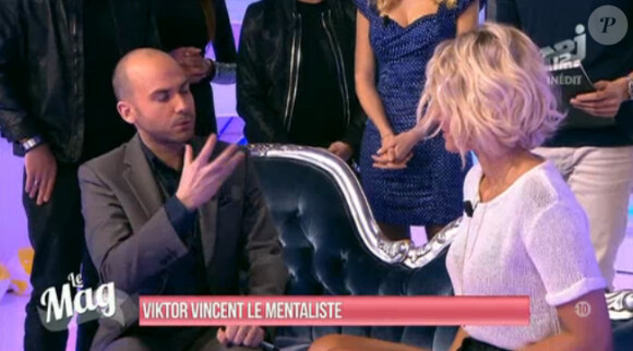 La jolie Caroline Receveur sous l'emprise de Viktor Vincent le mentaliste dans Le Mag de NRJ12 le 8 janvier 2014
