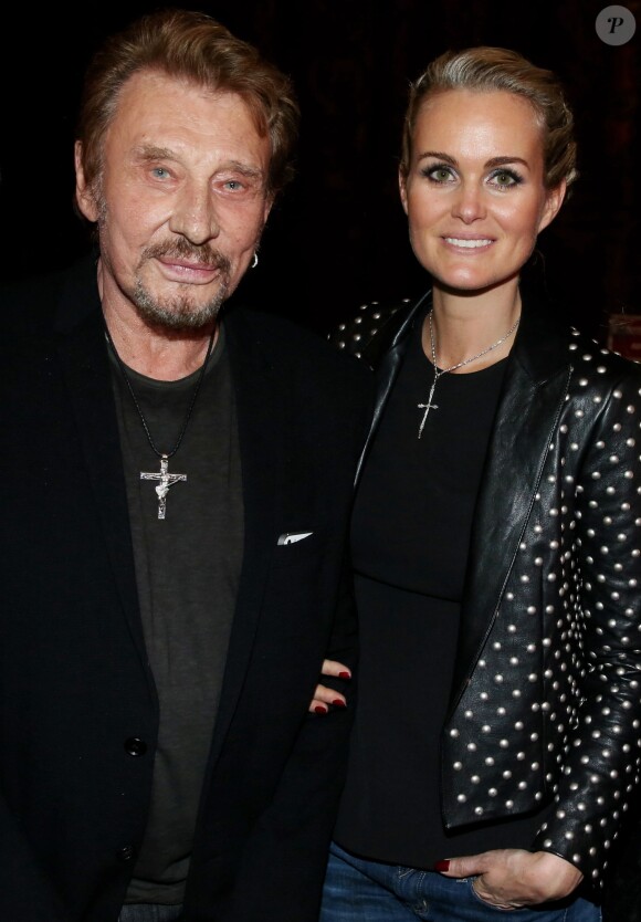 Exclusif - Johnny Hallyday et sa femme Laeticia - Dernière représentation de la pièce "Plus vraie que nature" (mise en scène de Raphaëlle Cambray) au Théâtre de la Renaissance à Paris, après une tournée triomphale en province, le 8 janvier 2014.