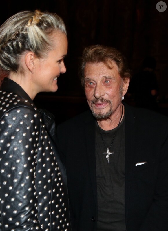 Exclusif - Johnny Hallyday et sa femme Laeticia - Dernière représentation de la pièce "Plus vraie que nature" (mise en scène de Raphaëlle Cambray) au Théâtre de la Renaissance à Paris, après une tournée triomphale en province, le 8 janvier 2014.