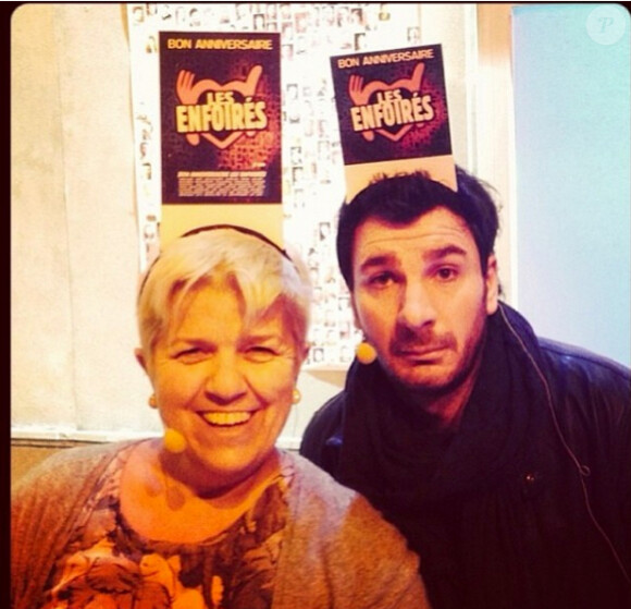 Mimi Mathy et Mickael Youn, le 17 janvier 2014 à Strasbourg, dans les coulisses des Enfoirés.