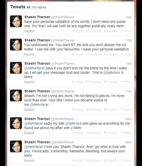 Les fameux tweets de publiés sur le compte de Shashi Tharoor - janvier 2014