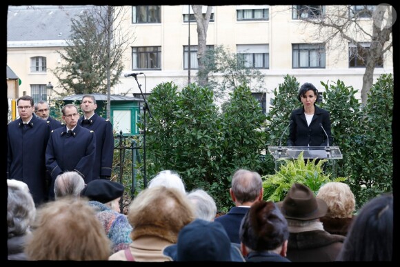 Rachida Dati à l'inauguration du square Maurice Druon devant la basilique Sainte-Clotilde dans le 7e arrondissement de Paris, le 17 janvier 2014.