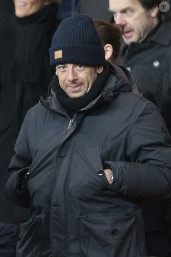 Patrick Bruel lors du match entre le PSG et Montpellier au Parc des Princes à Paris le 22 janvier 2014