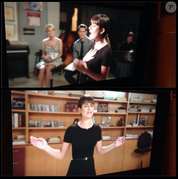 Lea Michele sur le tournage du 100e épisode de Glee. Janvier 2014.