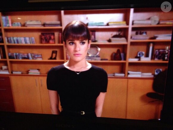 Lea Michele sur le tournage du 100e épisode de Glee. Janvier 2014.