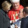 Charlene et Albert de Monaco au sortir de la messe pontificale de la Sainte Dévote, le 27 janvier 2014 en principauté.