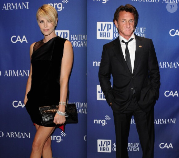 Charlize Theron et Sean Penn (photomontage) lors du gala "Sean Penn & Friends HELP HAITI HOME" présenté par Giorgio Armani à Beverly Hills le 11 janvier 2014
