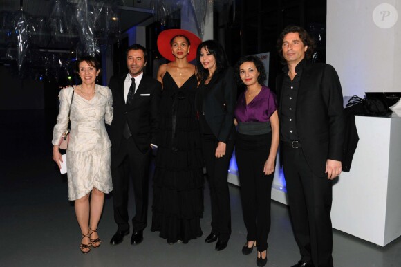 Anonella Notari Vicher (Directrice Womanity), Bernard Montiel, Ayo, Yamina Benguigui, Saïda jawad, Richard Orlinski lors de la soirée de gala de la fondation Womanity à Genève le 30 janvier 2014