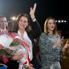 La princesse Stéphanie de Monaco et sa fille Pauline Ducruet ont assisté à la première journée du Festival du Cirque New Generation, le 1er février 2014 sous le chapiteau de Fontvieille à Monaco, l'occasion pour Stéphanie de Monaco de recevoir un énorme bouquet de fleur pour célévrer son anniversaire