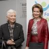 La reine Mathilde de Belgique, 41 ans, prenait la succession de la reine Paola, 76 ans, à la présidence d'honneur de la fondation Child Focus, lors d'une réunion le 31 janvier 2014 dans les locaux de l'organisme, à Bruxelles.