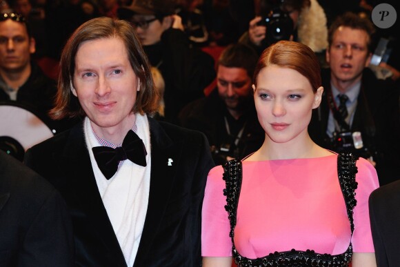 Wes Anderson et Léa Seydoux lors de l'ouverture du 64e Festival International du film de Berlin le 6 février 2014.