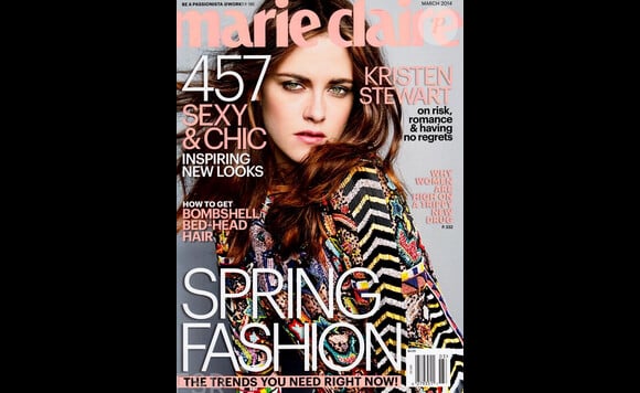 Kristen Stewart en couverture du magazine Marie Claire US, daté de février 2014.