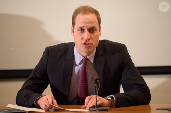 Le prince William, duc de Cambridge, assiste à un symposium (conférence scientifique) du "United for Wildlife" au Zoological Society à Londres le 12 février 2014.