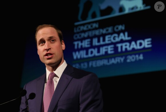 Le Prince William, duc de Cambridge fait un discours lors d'une réception pour la conférence du commerce illicite d'espèces sauvages au Musée d'Histoire Naturelle le 12 Février 2014 à Londres, en Angleterre.