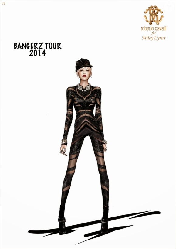 Le designer Roberto Cavalli a imaginé 6 tenues pour la tournée de Miley Cyrus, Bangerz Tour, prévue pour débuter le 14 février 2014.