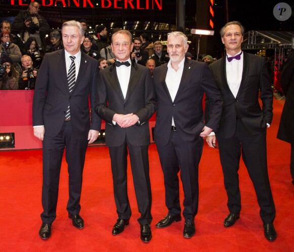 Joern Kubicki, Bertrand Delanoë, Klaus Wowereit lors de la cérémonie de clôture du 64e festival international du film de Berlin, La Berlinale, le 15 février 2014.
