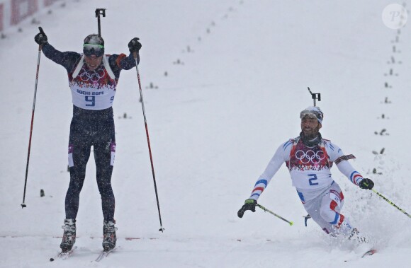 Martin Fourcade a terminé second du mass start en biathlon, décrochant une médaille d'argent au cours d'une course haletante, le 18 février 2014 lors des Jeux olympiques de Sotchi